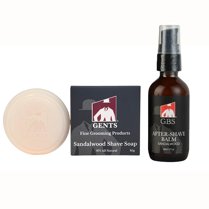 GENTS Sandalwood Shaving Bundle – 97% Natural Shave Soap & Sandalwood Aftershave Balm | Classic Men’s Grooming Set for Smooth, Comfortable Wet Shaves