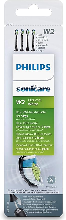 Philips Sonicare Optimal Whitening Black BrushSync Heads (Compatible with All Philips Sonicare Handles), 4 Pack