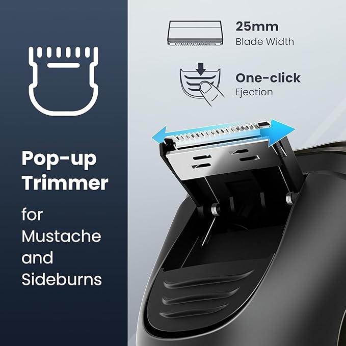 Electric Razor for Men Cordless: Wet/Dry Rotary Shaver Waterproof - USB Fast Charging & Sensitive Skin Care - Pop up Trimmer & Precision Blades Chic Black Upgraded