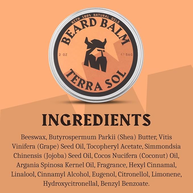 Striking Viking Beard Balm for Men - Leave in Beard Conditioner - Styling Balm Made with Naturally Derived Beard Butter, Argan & Jojoba Oils (2 Ounce (Pack of 1), Terra Sol)