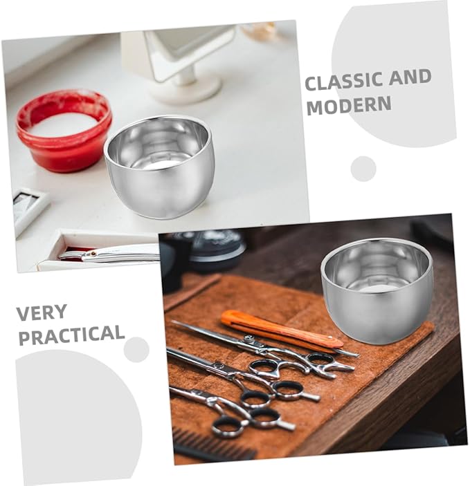 OUNONA 200ml Stainless Steel Double Layer Shaving Lather Bowl Set 2pcs Heat Insulated Shaving Foam Cup for Men