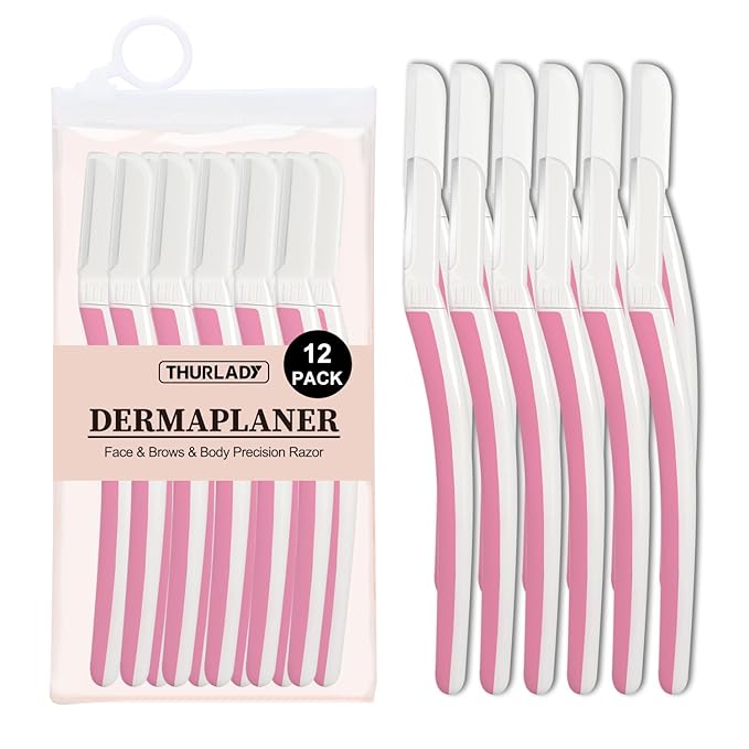 Dermaplane Razor for Women Face, Eyebrow Razor, Face Razors for Women Dermaplaning, Peach Fuzz Remover, Gentle Exfoliation & Facial Hair Removal, Travel Essentials, (12 pcs, Pearl Blush)