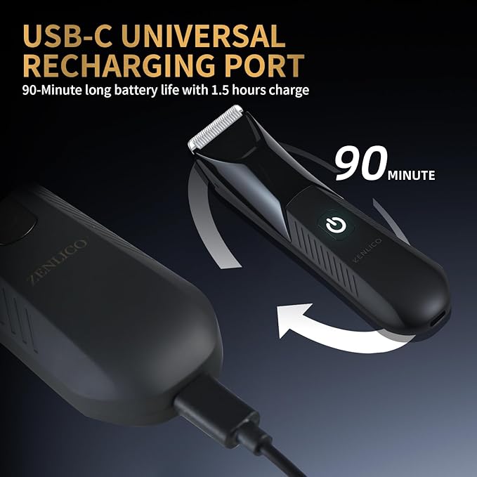Manscape Body Hair Trimmer, Pubic Hair Trimmer for Men, Ceramic Blade Body Shavers with USB-C Charging, Replaceable Heads Ball Razors with Led Spotlight, 90 Minutes Shaving, Ideal Gift for Men