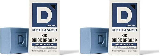 Duke Cannon Midnight Swim Big Brick of Soap – Sandalwood + Lavender Scent, 10 oz. – Large Triple-Milled Bar Soap for Men, Long-Lasting, Moisturizing with Natural Oils, Supports U.S. Veterans