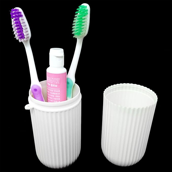 Honbay Portable Plastic Toothbrush Toothpaste Cup Case Box Holder Container for Travel (Beige)