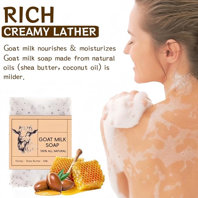 Honey Goat Milk Soap Bar for Women & Men - with Shea Butter, Coconut Oil, Triple Milled - Moisturizing & Gentle Cleansing, Creamy Lather, 100g for Soft, Smooth Skin