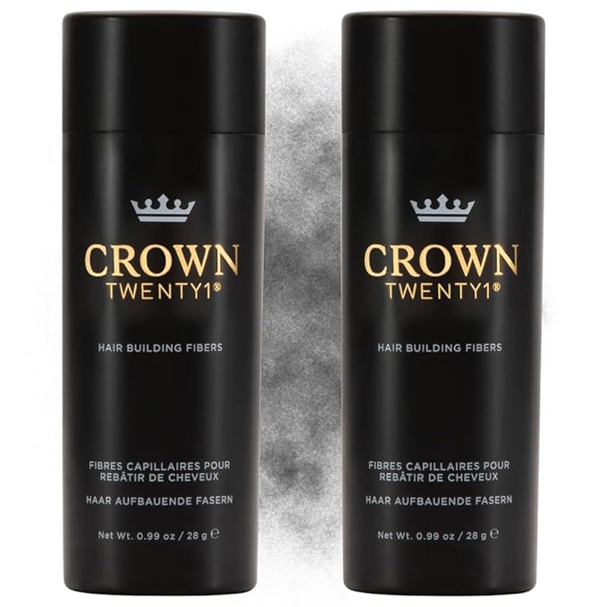 CROWN Hair Building Fibers Multipack (2 x 28g) - Instantly Cover Fine & Thinning Hair for a Thicker, Fuller Look - A Natural Keratin Concealer - 14 Shades for Men & Women - Gray