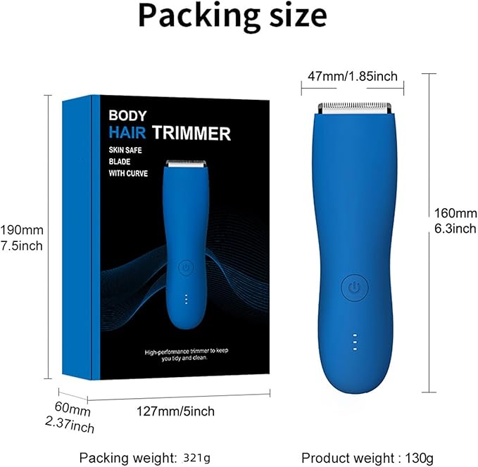 Pubic Hair Trimmer for Men and Women,Electric Shaver for Chest,Legs & Bikini,Waterproof Wet/Dry Shaver,USB Recharge Dock (Blue)
