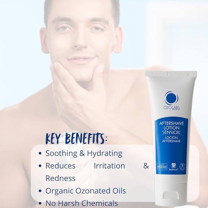 OZOLABS After Shave Lotion with Certified Organic Ozonated Oils | Soothing, Hydrating & Age-Defying Formula for Men | Fast-Absorbing Moisturizer for Sensitive Skin | ISO 9001 | 2.5 fl oz