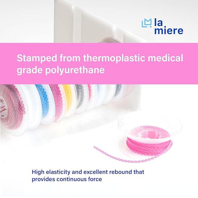 LA MIERE 1 Roll Orthodontic Rubber Chains, Braces Power Chains consisted force in closed, short, long 15'' spools (long, 0.166’’(4.2mm), Candy Pink)