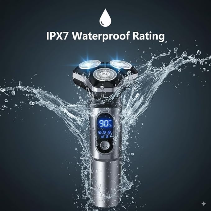 Electric Razor for Men Cordless: Wet/Dry Rotary Shaver Waterproof - USB Fast Charging & Sensitive Skin Care. 3-Blade Rotary Shaving System.LED Display, Travel Lock