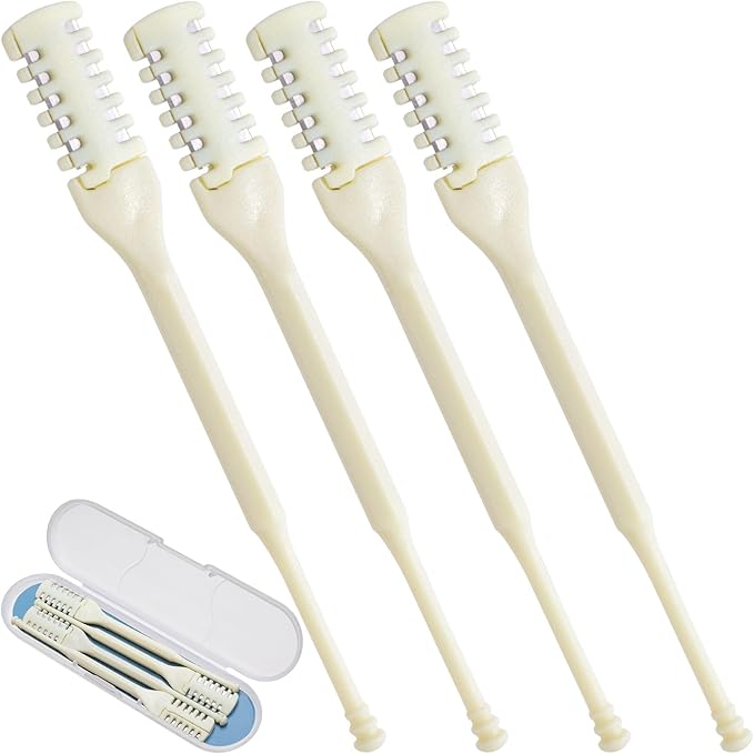 4pcs Manual Nasal Hair Cutter, 2-in-1 360° Rotating Nose Hair Trimmer, Portable Dual-Sided Blade Knife Nostril Cleaning Tool for Traveling or Daily Care- Light Yellow