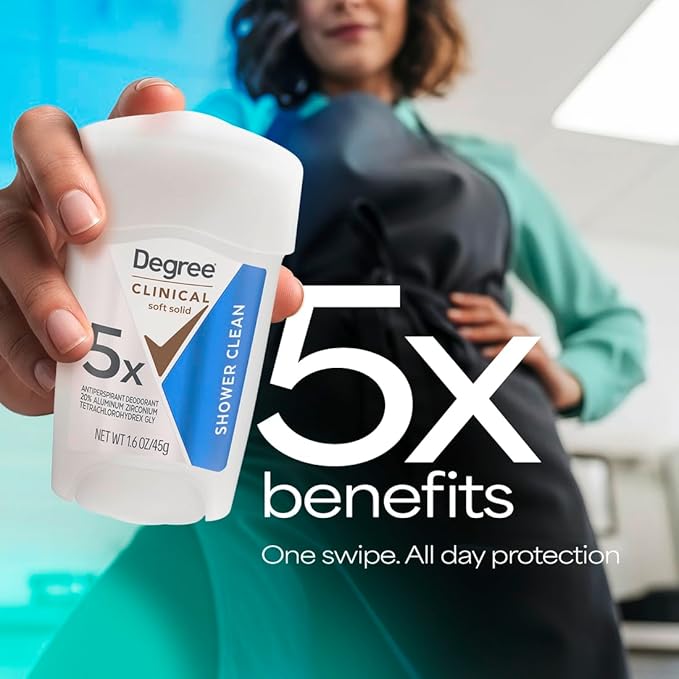 Degree Clinical Protection Antiperspirant Deodorant 72-Hour Sweat & Odor Protection Shower Clean Antiperspirant for Women 1.7 oz