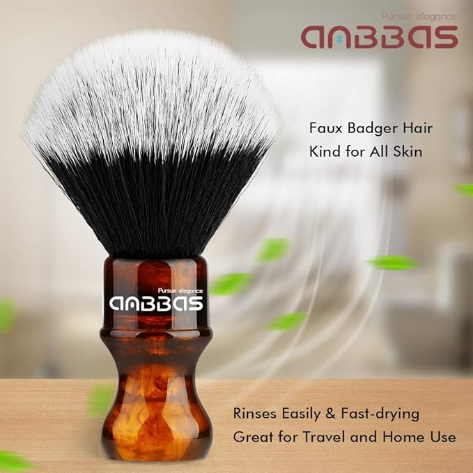 Anbbas Synthetic Badger Shaving Brush with Resin Handle,Nylon Bristles Hair Lathering Foam Brush for Men Travel Professional Wet Shaving(Amber,24 mm Knot)