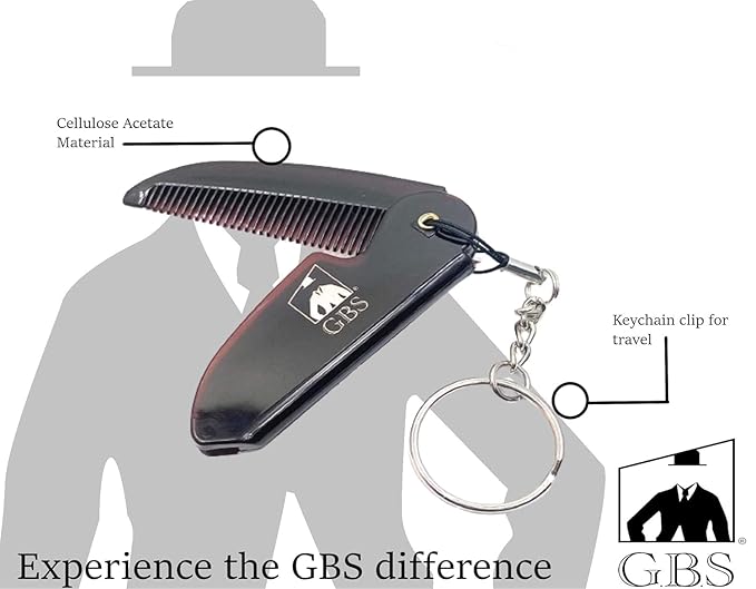 GENTS Mustache and Beard Styling Comb, pocket sized (Keychain Folding Beard Comb, 3 Pack)