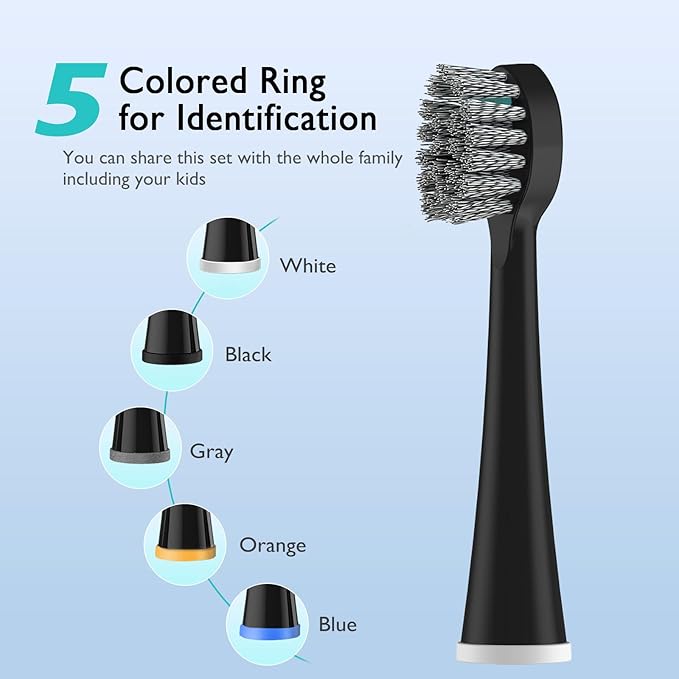 Replacement Brush Heads for Waterpick Sonic Fusion 2.0 - Flossing Toothbrush Head for Water pik with Color-Coded Rings & Hygienic Caps - 5 Pack Black Hard Bristles - Compact Size