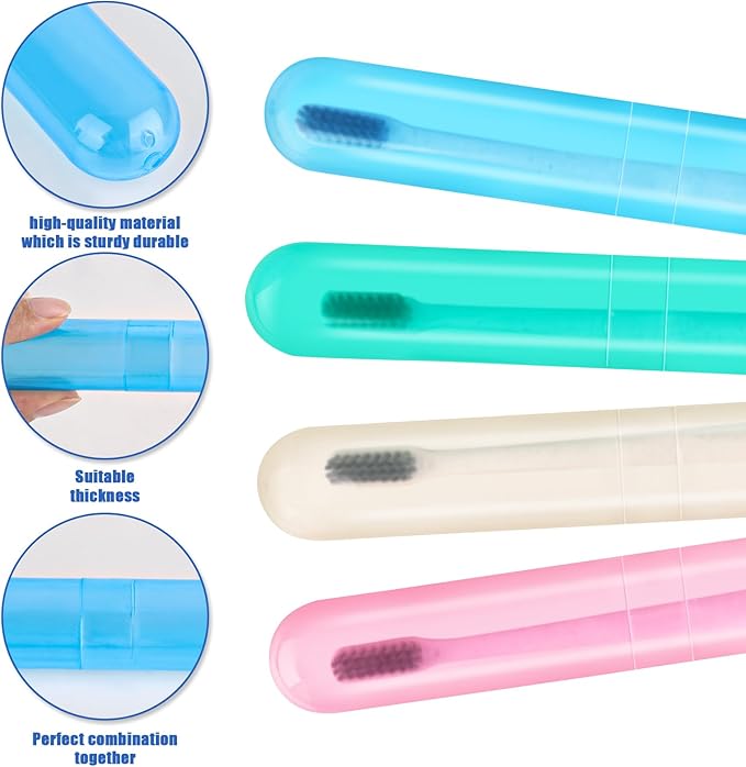 Hooqict 4 Pack Toothbrush Cases Travel Toothbrush Holder Portable Toothbrush Container Plastic Protector Cover Case for Traveling, Camping, Home, School, Business