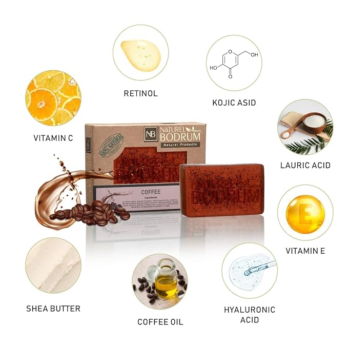 Coffee Organic Soap Bar for Women and Men, Pack of 5 Glycerin Soap Bars - Exfoliating Body & Face Soap with Coffee Grounds - Natural Spa Gift, for All Skin Types