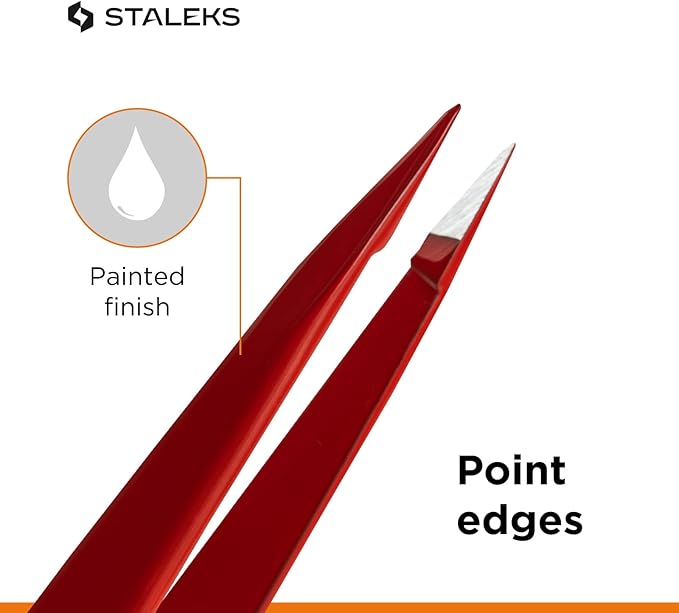STALEKS PRO Expert 11 Type 5r Professional Eyebrow Tweezers (Red) – Pointed Stainless Steel for Spot Correction & Ingrown Hair Removal