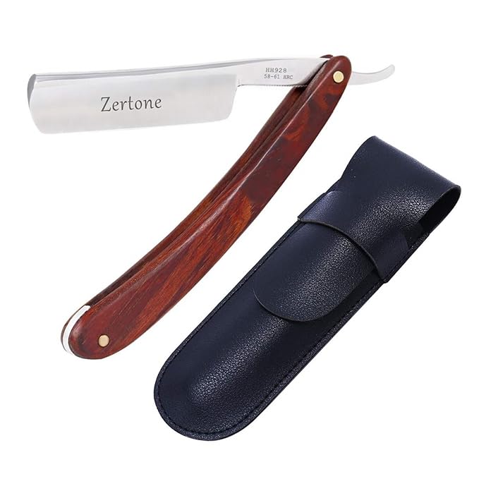 Zertone Straight Razors for Men Natural Wood Scale - Straight Edge Razor Sharp, High Carbon Alloy Steel Cutthroat Straight Edge Blade, Vintage Wood Handle, Barber Razor