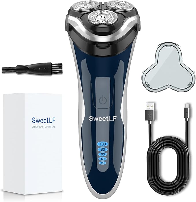 SweetLF Men's Electric Shaver, Silent & Powerful, IPX7 Waterproof, Dual-Track Floating Blades, Type C Fast Charging, 60 Minutes Charge, 120 Minutes Runtime, Precision Sideburn Trimmer, Travel-Friendly