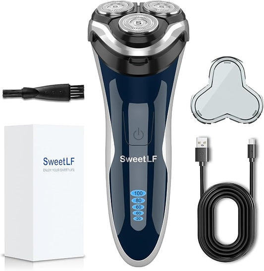 SweetLF Men's Electric Shaver, Silent & Powerful, IPX7 Waterproof, Dual-Track Floating Blades, Type C Fast Charging, 60 Minutes Charge, 120 Minutes Runtime, Precision Sideburn Trimmer, Travel-Friendly