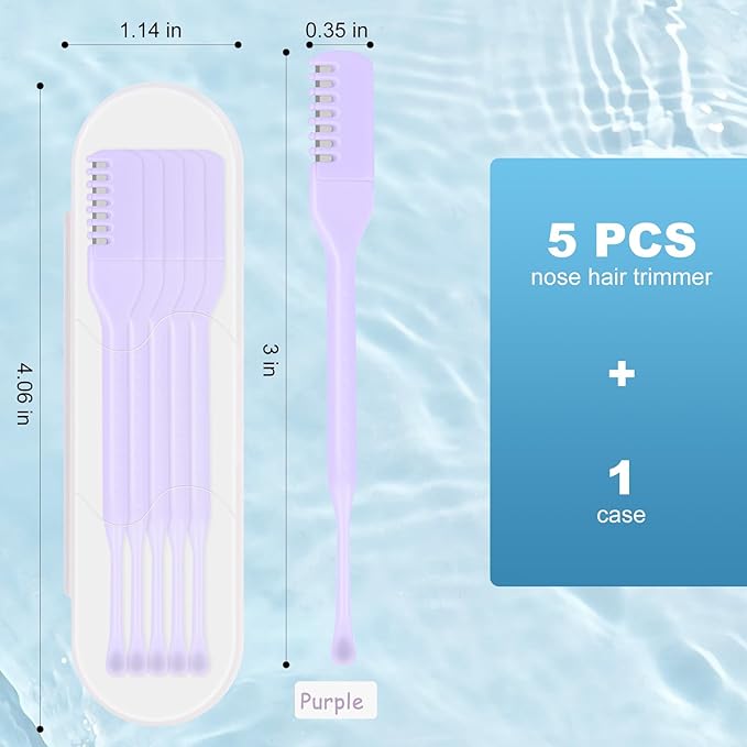 5PCS 2-in-1 Nasal Hair Cutter, Manual Nose Hair Trimmer Cutter with Ear Pick for Women & Men 360°Rotating Nose Hair Remover Grooming Tool Knife Razor Portable Nostril hair Trimmer Clipper (Purple)