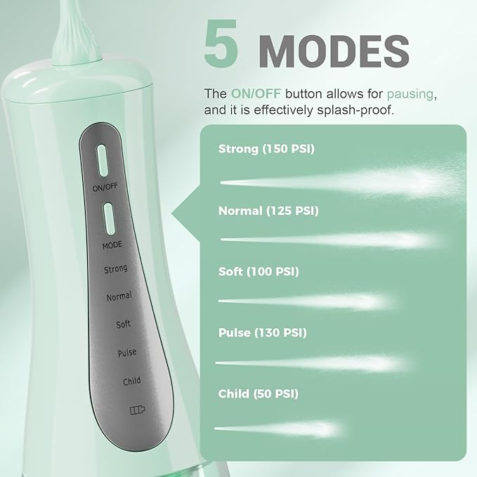 2026 New 350ML Water Flosser with Drainage & Storage Stand, Keeps Dry & Clean, 5 Modes, 360°Nozzle, Cordless Rechargeable, IPX7 Waterproof, Portable for Home & Travel (Green)