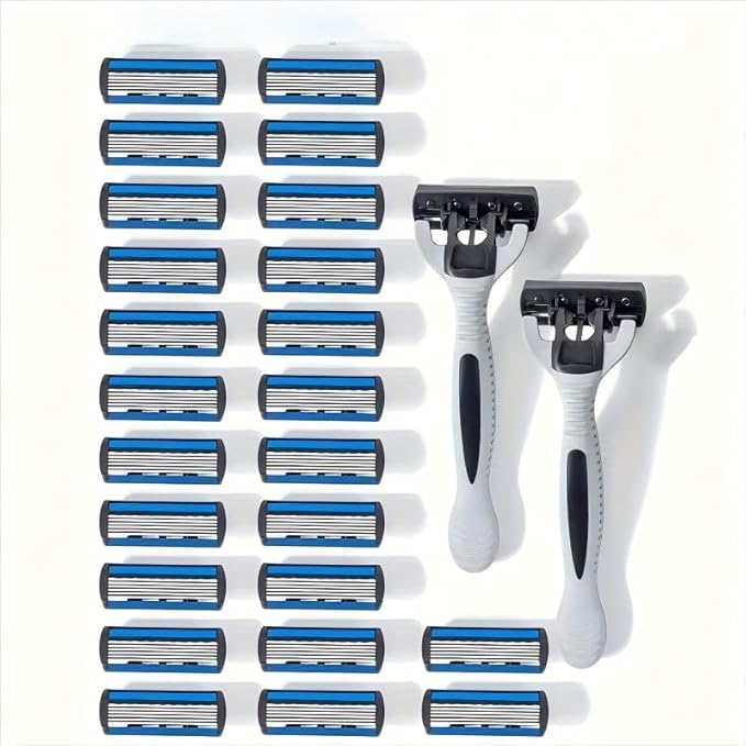 YunChun-Stationary- Six Blade Razor System with Trimmer - 24 Pack (2 Handle + 24 Cartridges)