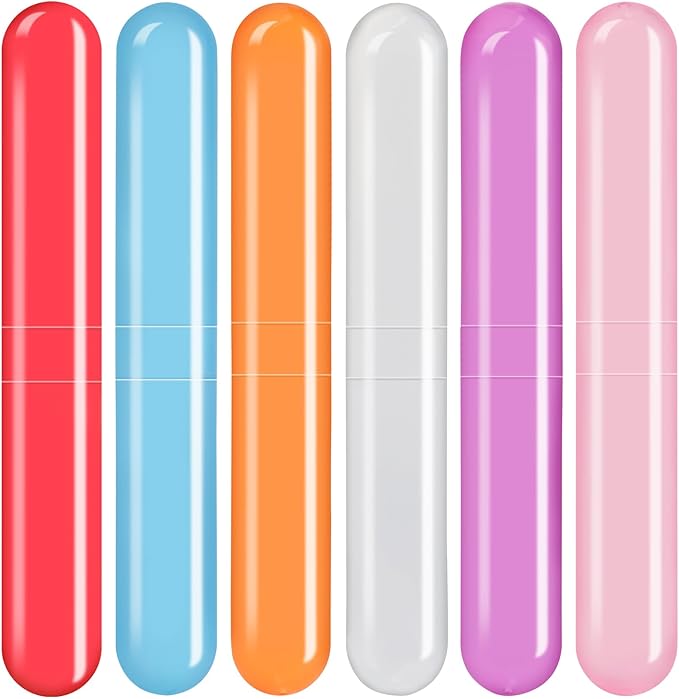 6 Pack Travel Toothbrush Case, Breathable Portable Toothbrush Holder, Plastic Toothbrush Cover Container for Couples Valentine Gifts, Traveling, Bathroom, School, Home, Business, Camping