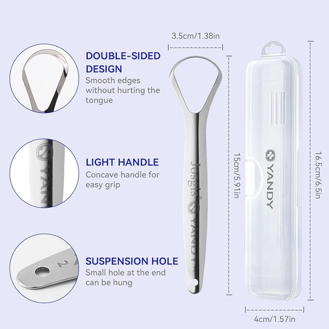 Stainless Steel Tongue Cleaner Scraper, 2-Pack - Dual-Head Design for Gentle Tongue Cleaning, Hygienic Metal Tongue Brush for Fresh Breath and Oral Care
