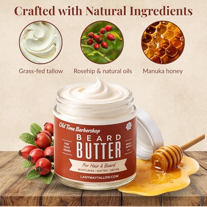 Tallow Man Old Time Barbershop Beard + Body Butter for Men | All Natural, Beard Butter, Body Butter