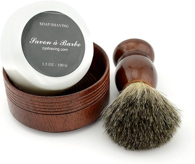 Pure Badger Hair Shaving Brush Natural Wood Mug Bowl Hand-Made Soap Barber Set