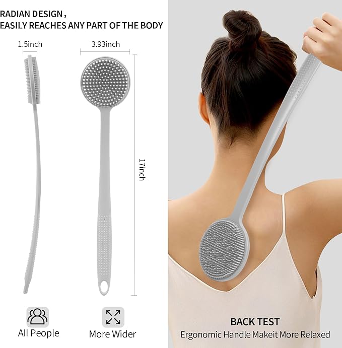 Back Scratcher, 2025 New All Body Scratcher with 2 Scratch Surface, Back Massager & Scalp Massager & Scalp Exfoliator, Deep Back Scratcher for Men/Women, Long Handle Backscratchers for Adults (Grey)