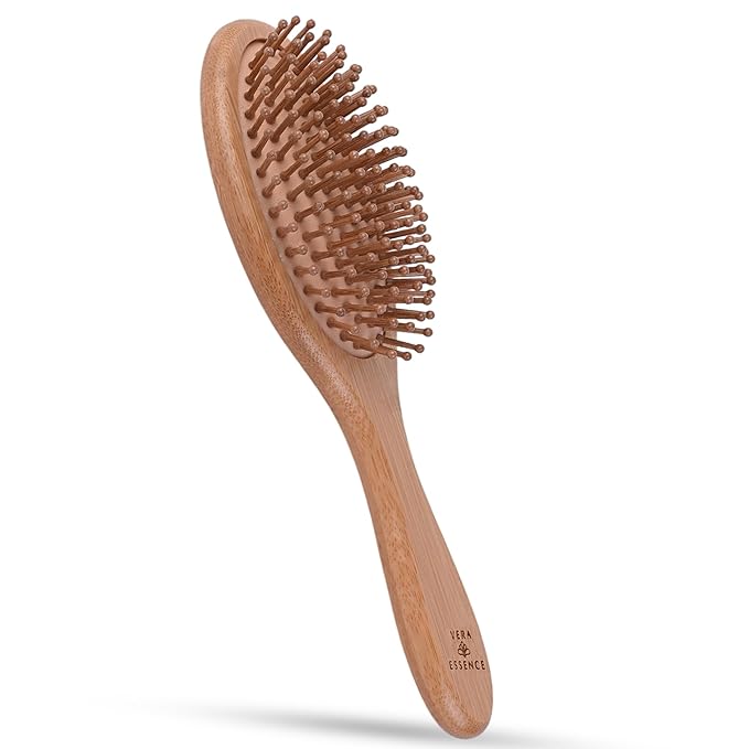 Bamboo Brush for Hair Growth — Natural Bristle Brush for Detangling, Reduces Breakage, Massaging Scalp Thick/Thin/Curly/Dry/Wet Hair — Wooden Paddle brush w/Ergonomic Handle Ideal for Women & Men