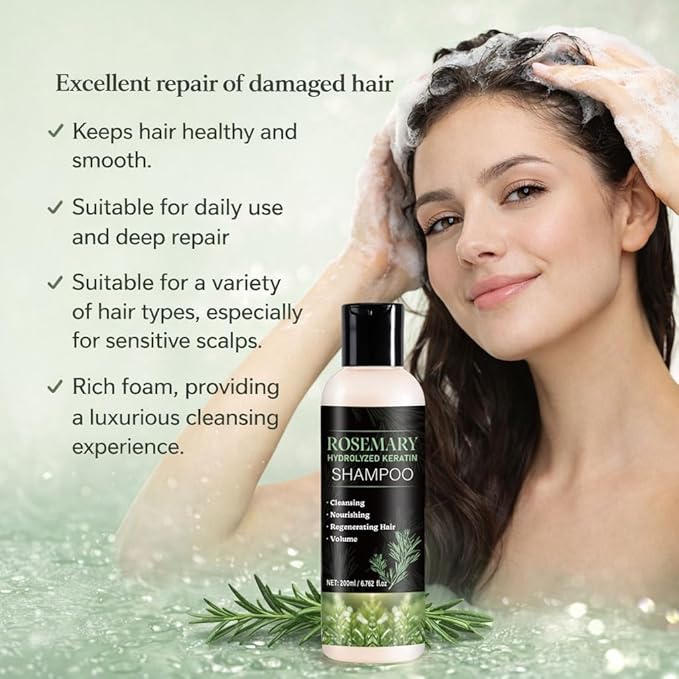 Rosemary Shampoo for Hair Growth, Natural Thickening & Strengthening Shampoo with Hydrolyzed Keratin, for Thinning Hair & Hair Loss for Women and Men 6.76 Fl Oz (Pack of 1))