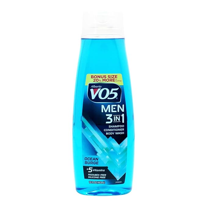 Alberto VO5 Men 3 in 1 Fresh Ocean Surge - 3 in 1 Shampoo Conditioner and Body Wash - With 5 Oils and 5 Vitamins - Energizing Ocean Scent - 15 oz
