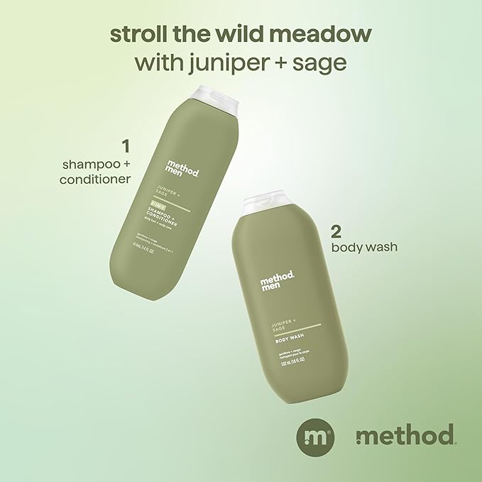 Method Men 2-in-1 Shampoo and Conditioner, Juniper + Sage - Cleans and Conditions in One Step with a Herbaceous Scent - Sulfate free, Paraben free, and Silicone Free - 14 Fl Oz, Pack of 1