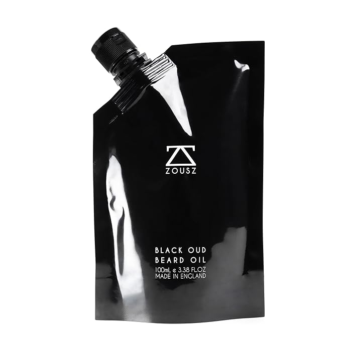 ZOUSZ Black Oud Beard Oil for Men (Growth Enhancer) | Beard Care Essential - Beard Moisturiser/Beard Softener, Non-Greasy After Shaving Oil, Paraben-Free, 100mL Refill Pouch Gift for Men
