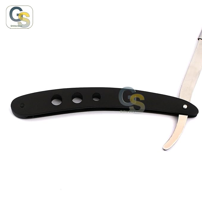G.S BARBER STRAIGHT RAZOR MATTE CUTTHROAT 3 HOLE DESIGN (SILVER AND BLACK)