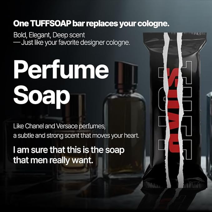 RED – 4-in-1 Men’s Fragrance Soap Bar 5.5 oz – Natural All-in-One Bar for Body, Face, Hair & Shaving – TUFF RED (Energy) / TUFF GREEN (Skin Protection) – Long-Lasting & Sulfate-Free