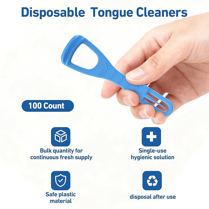 RAZOKO Tongue Cleaner with Safe Fold-Back Interdental Brush,100 Count BPA Free Disposable Tongue Scraper,Hygienic Scraper for Clean Tongue & Promote Fresh Breath (100 Count)