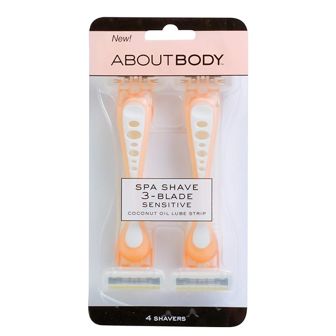 About Face Body Spa Shave 3-Blade Sensitive Disposable Razors With Coconut Oil Lube Strip, 4 Count (Pack of 2)