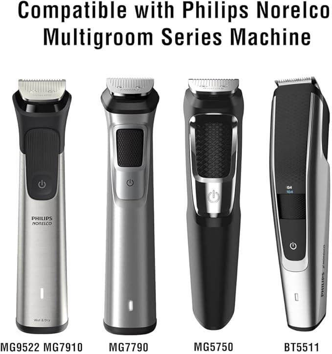 maxeylead 32mm Full Size Replacement Trimmer Blade Compatible with Philips Norelco Multigroom MG3750 MG5750 MG7750 MG7790 MG9510 BT5511 Beard Trimmer Attachment Parts Black (Silver)