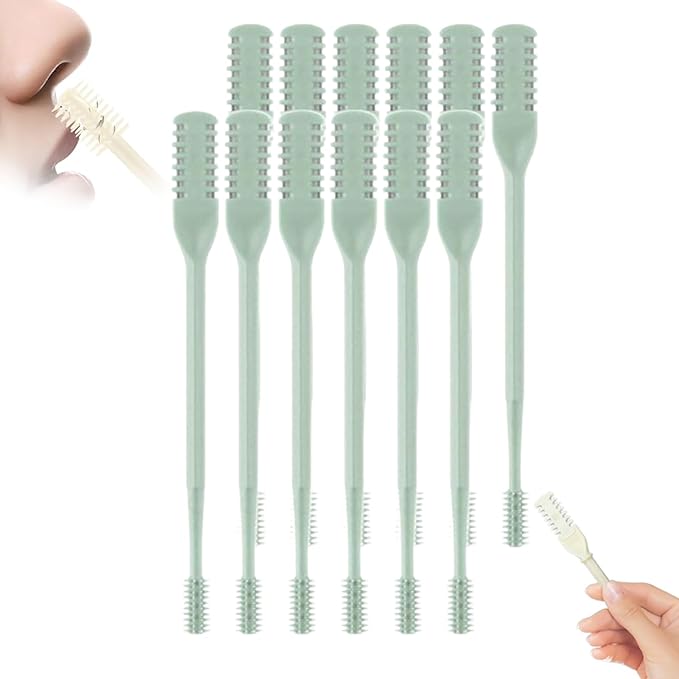 2-in-1 Nasal Hair Cutter, 360° Rotating Double Sided Nose Hair Removal Tool Mini Noses Hairs Removers Tools Nose Hair Clipper with Ear Picker for Women and Men (Green, 12pcs)