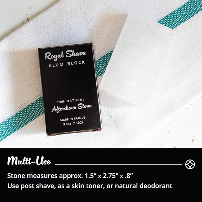 ROYAL SHAVE 100% Natural Alum Block for Men, Skin Soothing Aftershave Stone, Relieves Razor Burn & Heals Accidental Cuts (3.5 oz.) Made in France