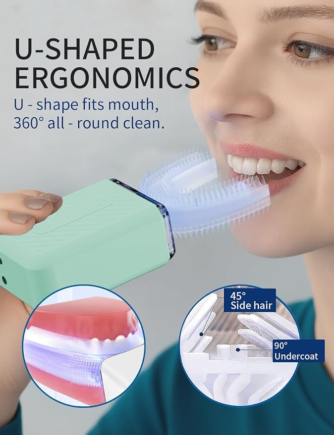 U-Shaped Electric Toothbrush for Adults, Electric Toothbrush with IPX7 Waterproof, Toothbrush with 4 Clean Modes & 3 Light Modes