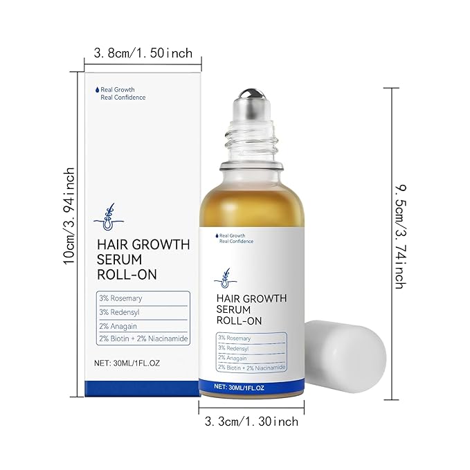 30ml Hair Growth Serum Roll-On for Thinning Hair – Stimulates Follicles, Strengthens Roots & Boosts Density with Rosemary & Biotin – Non-Greasy Scalp Treatment for Men and Women
