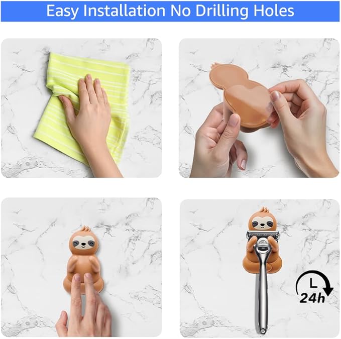 Sloth Holder Shaver Organizer, Cute Sloth Animal Bathroom Decor Razor Holder Wall Mount, Birthday Gifts for Men Women Boyfriend Girlfriend, Emotiona Gifts for Wife Husband Sloth Lover