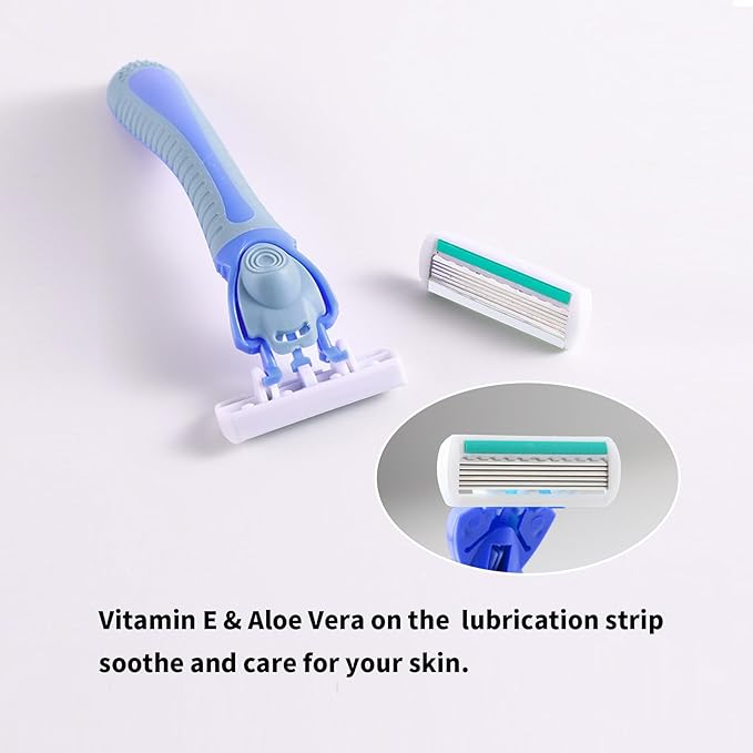 6-Blade Razor,Plastic Anti-slip Men Manual Refill Cartridges razors, Reusable Face Cleansing Care Tool, Shave Supplies for Men and Women - blue
